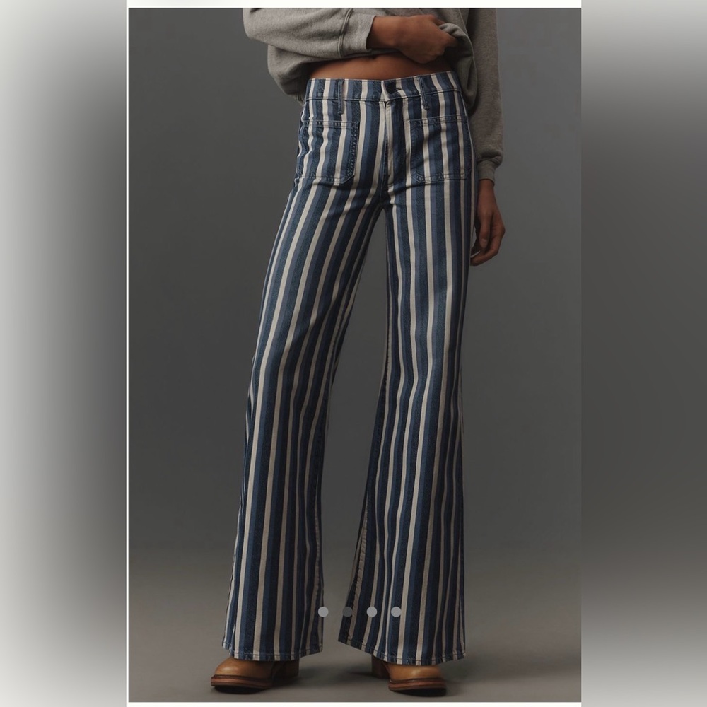 MOTHER Denim Patch Pocket Twister Sneak Blue and White Striped HighRise Jeans 26 - Picture 13 of 14